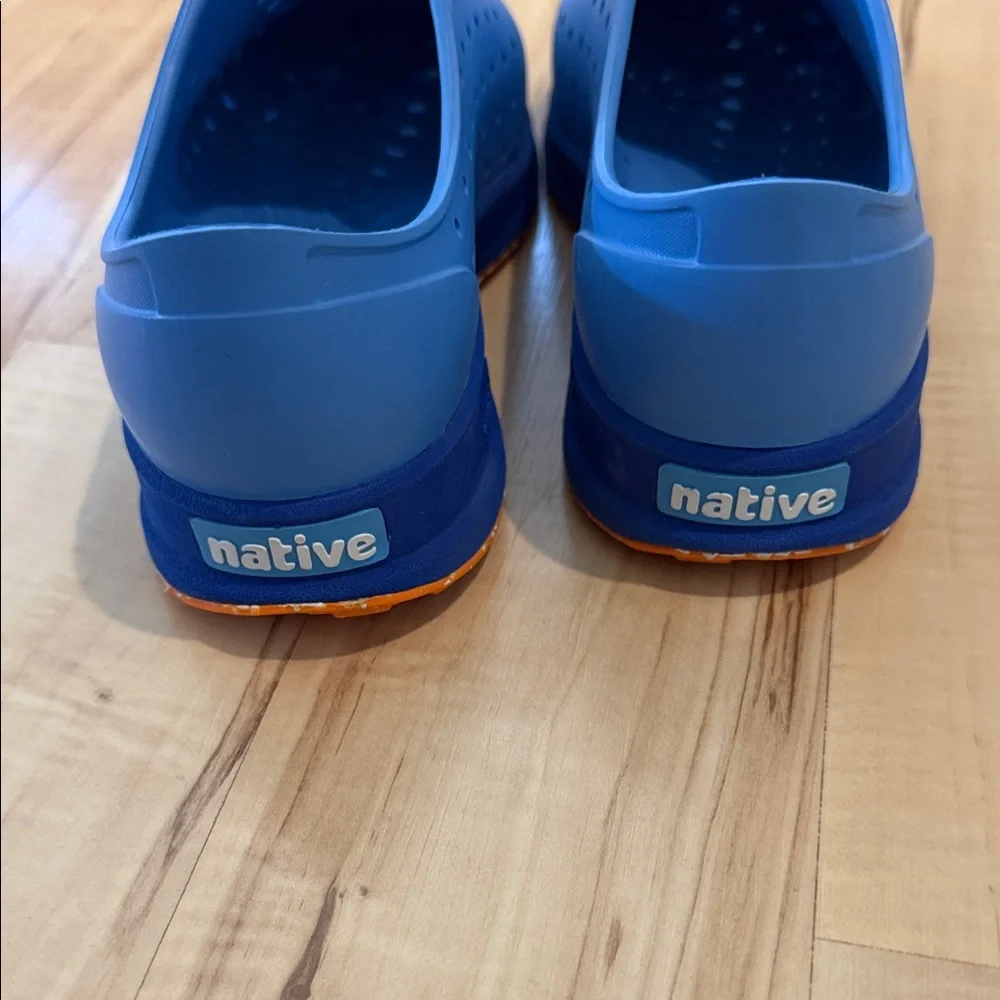Native Blue Kids Slip-On Water Shoes with Orange Accents